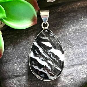 Zebra Jasper Sterling Silver 2” Pendant